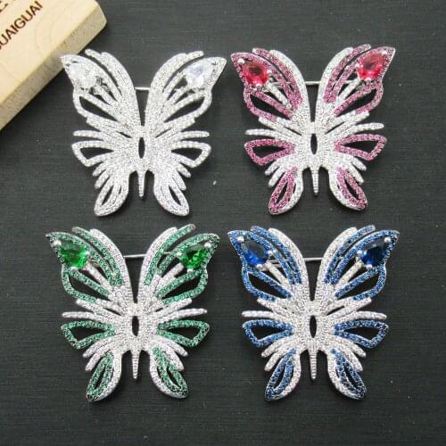 APDGG 38x38mm Mixed Color gold plated Cz micro Crystal butterfly brooch