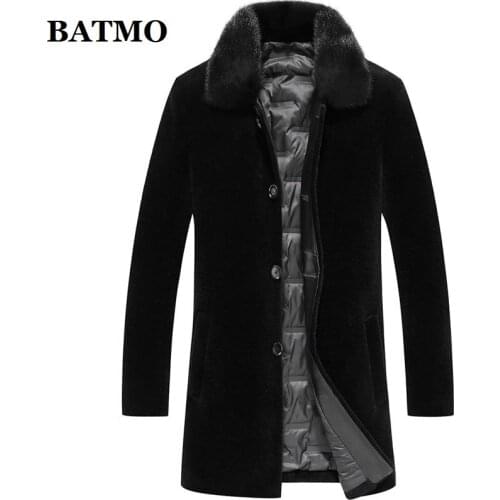 Batmo 2018 new arrival winter high quality wool shearling mens jacket ,casual mens fur coat,long trench coat men size L-4XL