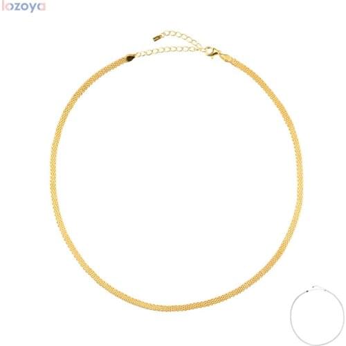 LOZOYA 925 Sterling Silver Gold Woven Jewelry Rock Punk Jewels Twrist Chain Choker Necklace Women Luxury Long Slme For Women
