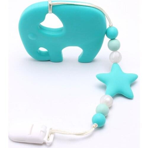 MHS.SUN Baby Elephant Pacifier Clip Chain Boys/Girls Pacifier chain Food Grade Animal Shape Teether Holder Toy For Feeding Mom