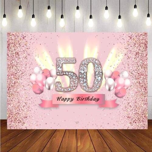 Pink Sweet 50th Backdrop Balloon Adults Lady Happy Birthday Party Custom Photography Background Decoration Banner Photo Studio