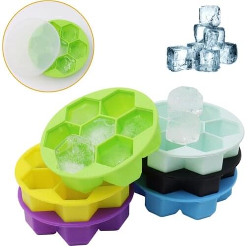 Ice Cube Tray Honeycomb Ice Cube Maker Mold With Lids For Ice Cream Silicone Ice Molds For Whiskey Cocktail Kitchen Tools 30ml