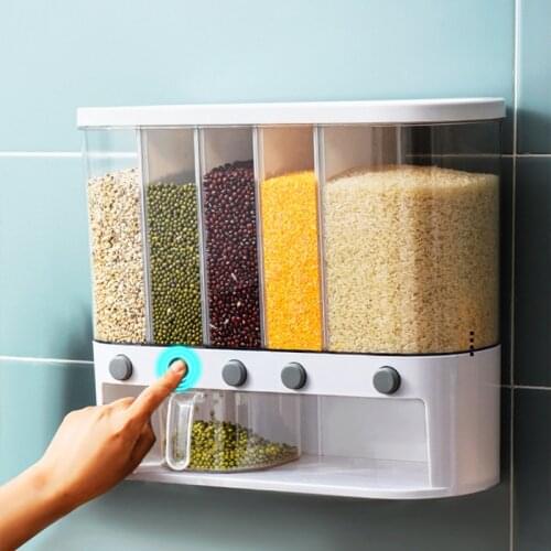 Beans Grain Sealed Storage Box Kitchen Storage Food Containers Rice Bucket Cereal Dispenser Tank Wall Shelf Household Items