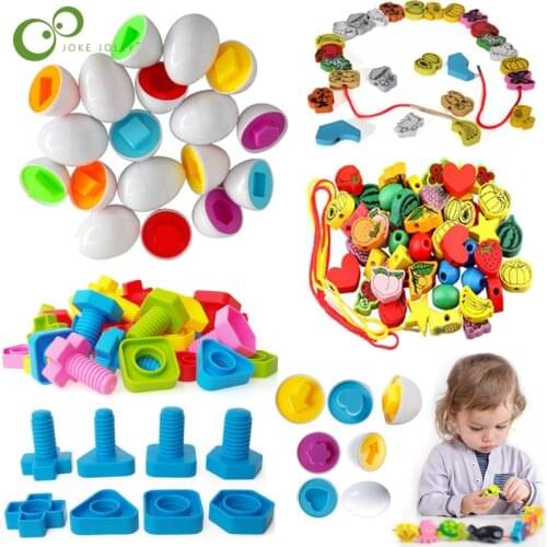 1Set Montessori Early Learning Educational Toys Baby Kids Colors Shapes Scraw Smart Egg Stringing beaded Toys Blocks Gifts YJN