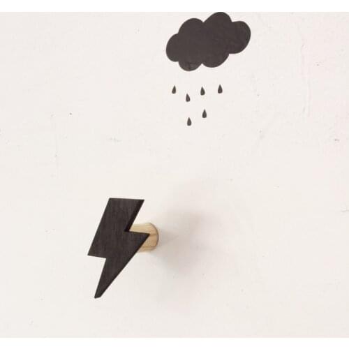 Ins Style Lightning Wall Decorate Children Room Wooden Clothes Hook For Kids Room Eco Friendly Hanger Creative Home Decor New