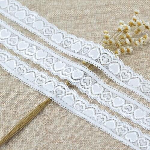 KALASO 5Yards Love Heart White Elastic Lace Trim Sewing Fabric DIY Crafts Supplies Wedding Decoration Accessories 3cm