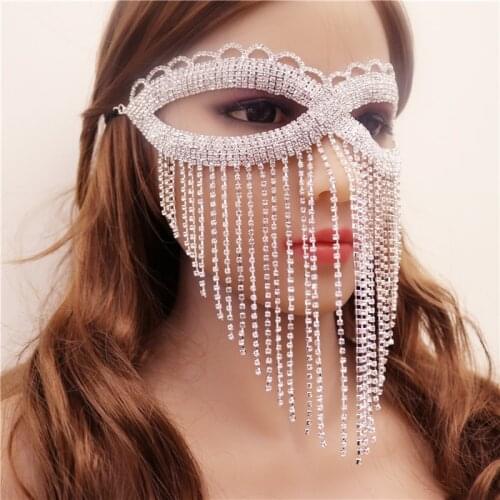 Tassel Veil Masks Handmade Rhinestone Chain Bowknot Face Mask Dance Party Costume Head Decor Facemask Mesh Net Party Show