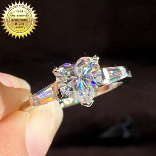 Solid 18K Gold 1ct Moissanite Diamond Ring D color VVS With national certificate 048