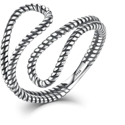 2019 Sterling Silver 925 minimalist Rope Winding Simple Stylish Cuff Open Adjustable Ring Woman Fine Jewelry Gift VSR041