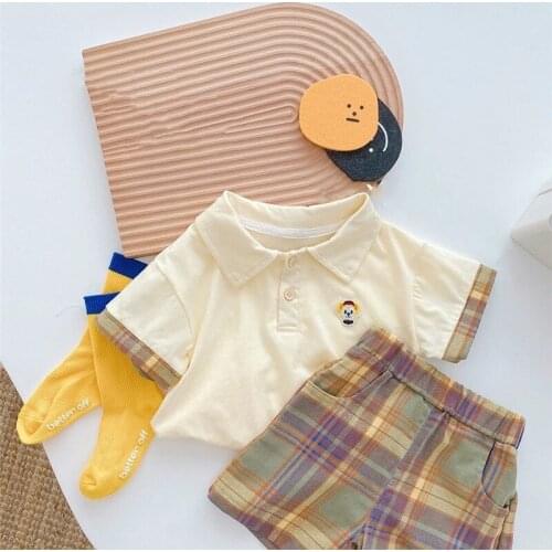 Summer cute kids loose casual outfits boys and girls cotton cartoon embroidery short sleeve T shirts and shorts 2Pcs Clotes Set