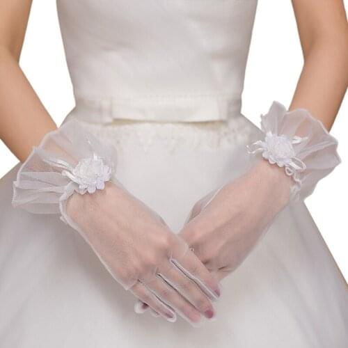 Lace Gloves for Women Mesh Ruffle Lace Ornament Bow Flower Cute Elegant Gloves for Wedding Dinner Cosplay Party Props