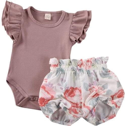 Citgeett 6-24M Summer Cute Toddler Baby Girl Clothes Ruffles Sleeve Romper+Floral Shorts Outfit Set