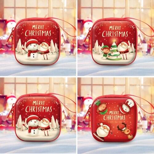 Cartoon Santa Claus Mini Zipper Coin Purse Cute Child Kid Girl Wallet Earphone Storage Box Bag Christmas Gift