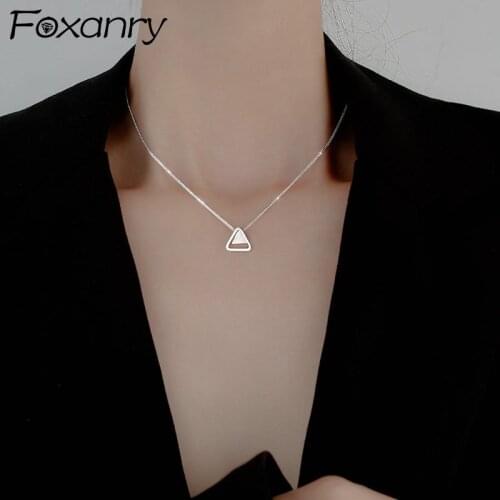 Foxanry Minimalist 925 Sterling Silver Clavicle Chain Necklace Trendy Elegant Couples Hollow Geometric Party Jewelry for Women