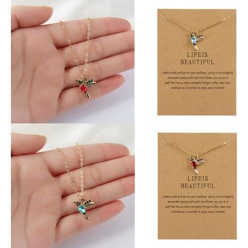 New Hummingbird Women Necklace Cute Birds Pendant Gold Color Clavicle Chain Fashion Choker Rhinestone Girls Party Jewelry