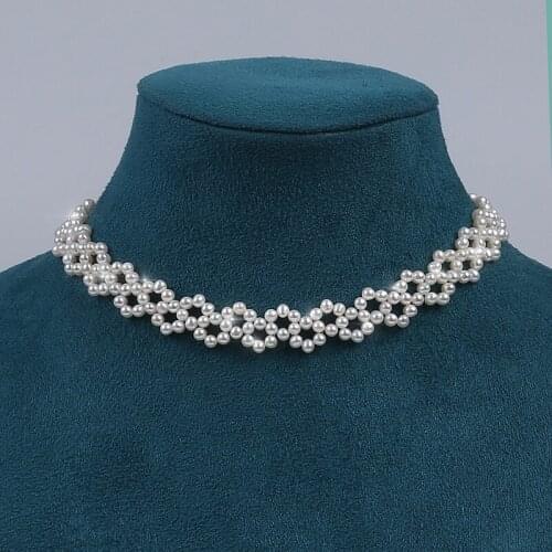 New Design Hand-Woven Pearl Choker Necklace Bohemia Knitting Pearl Necklace For Lady