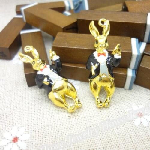 Wholesale 8 PCS Vintage Charms Mr. Rabbit Pendant Gold-color Fit Bracelets Necklace DIY Metal Jewelry Making
