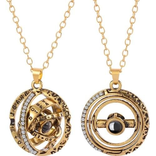 The New Retro Alloy Necklace Rotating Astronomical Ball Can Project 100 Languages I Love You Pendant Ladies Necklace