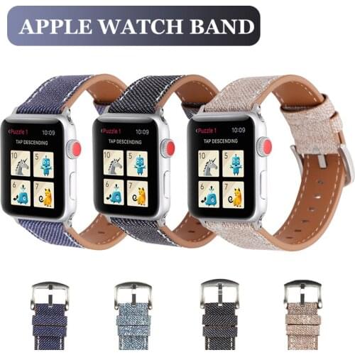 Leather Denim Pattern Strap For Apple Watch Series 7 6 5 4 3 2 1 SE Correa Bracelet For Iwatch 38MM 40MM 42MM 44MM Accessories