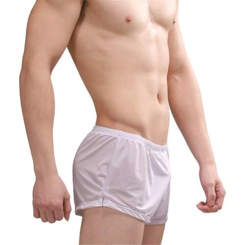 Sexy Men Underwear Transparent Boxer Shorts Solid Ice Silk Panties Mid-waist U Convex Pouch Underpants Mens Arrow Pants M-XXL