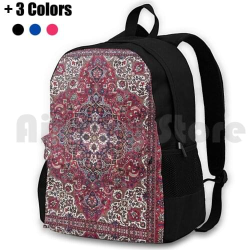 North Persian Red And Blue Antique Carpet Print Outdoor Hiking Backpack Riding Climbing Sports Bag Persian Rug Carpet Vintage