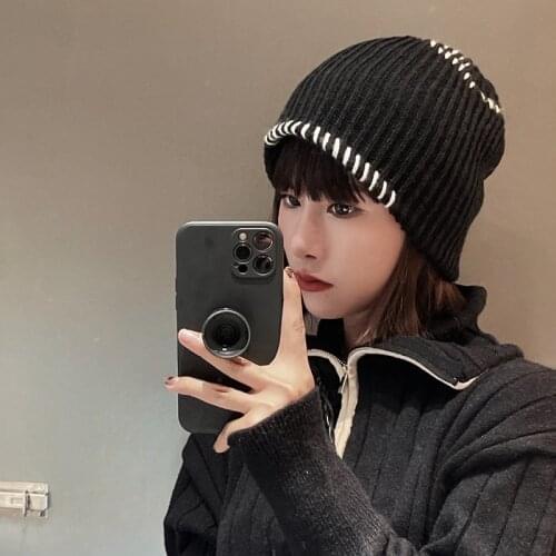 INS Beanie Hat Cap Fashion Warmkeeping Winter Thicken Polyester Hats Knitted Hemming Hat czapka zimowa damska for Women