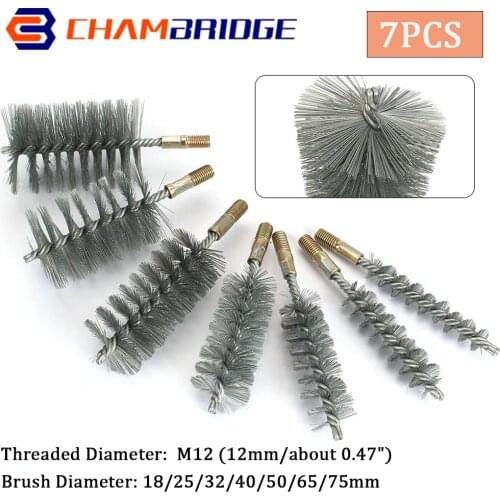 M12 Thread Wire Brush Metal Handle 18/22/25/32/40/50/65/75mm Brush Working Stainless Steel Wire Pipe Tube Cleaning Chimney Brush