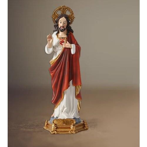 Holy Jesus Figurine Statue Catholic Religious Decoration Home Decorative Sculpture Painted Resin Art Crafts Church Ornaments