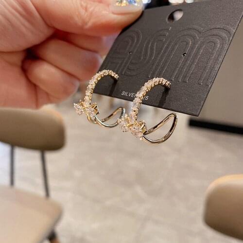 High End C Shape Crystal Bowknot Hoop Earrings Gold Color Plated Cubic Zirconia Women Earrings Jewelry