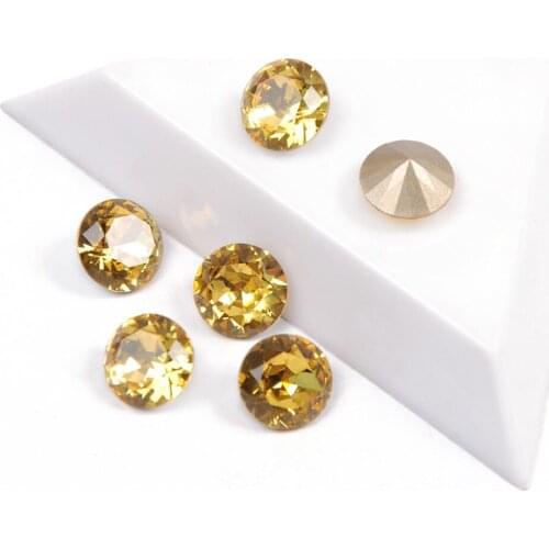 Top Quality Crystal Lt. Topaz Color Brilliant Cut Shape Non Hotfix Nail Art Rhinestone Super Bright Glass Strass 3D Nail Art Gem