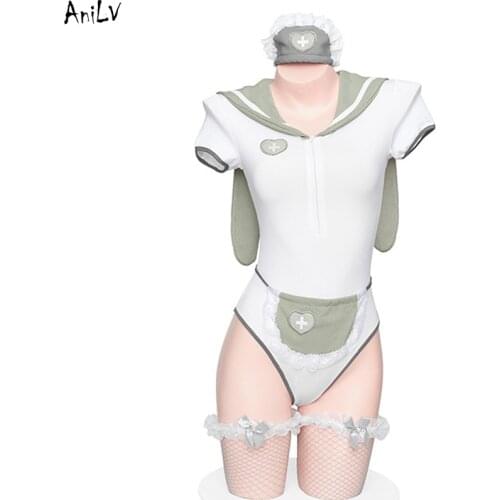 AniLV Anime Girl Rabbit Nurse Salior Bodysuit Swimsuit Costume School Student one-piece Swimwear Uniform Sets Pool Party Cosplay