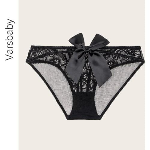 Varsbaby Woman Lingerie Sexy Lace Breathable Soft Low waist Bowknot Panties See Through High Quality Solid Lingerie Underwear