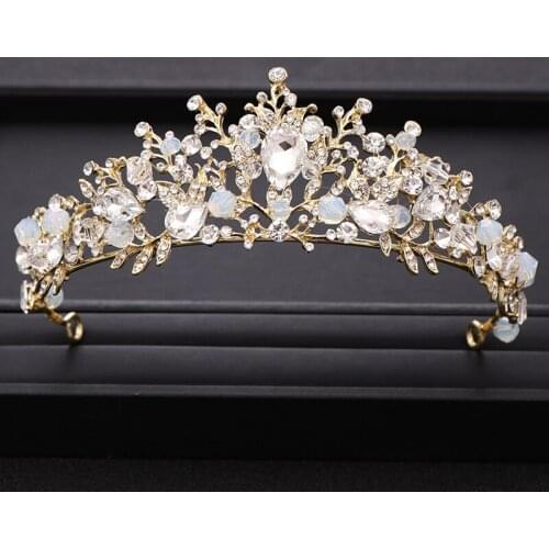 Handmade Beading Crystal Gold Wedding Crown Girl Princess Taira Headpiece Dress Bridal Hair Accessories Wedding Hair Jewelry