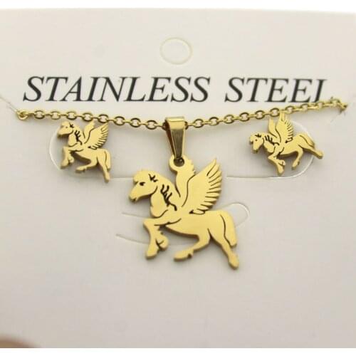 1 Set Stainless Steel Jewelry Set Running Horse Necklace Earrings Jewellry Sets Women Kids Festival Gifts