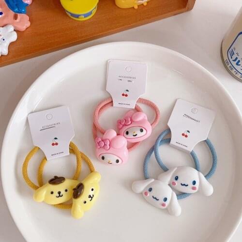 1pair Cartoon Sweet Elastic Hair Band Animal Rabbit Dog Women Girl Hair Rope Ring Tie Kid Headwear Hair Accessories Scrunchy