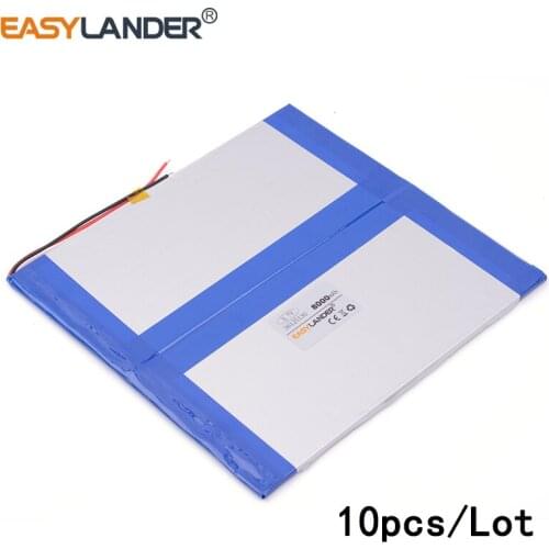 10pcs/Lot 3.7V 8000mAH 36125130 lithium Li ion polymer rechargeable battery for ,sanei,,ainol tablet pc