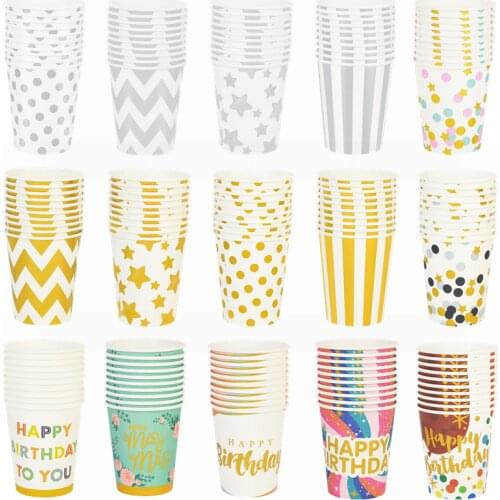 10pcs Party Disposable Paper Cups Colorful Dot Stripe Star Juice Cup Wedding Birthday Party Picnic Tableware Supplie Baby Shower