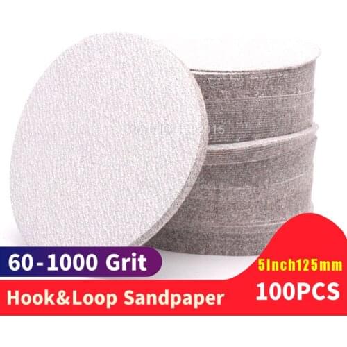 100PCS/BOX 125MM 60-1000 Grits White Coated Hook And Loop Sanding Disc For Grinding Wall Paint
