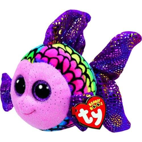 15CM Ty Beanie Flippy Multicolor Head Pink Face Purple Body Fish Cute Plush Stuffed Animal Doll Toys Birthday Gifts For Girls
