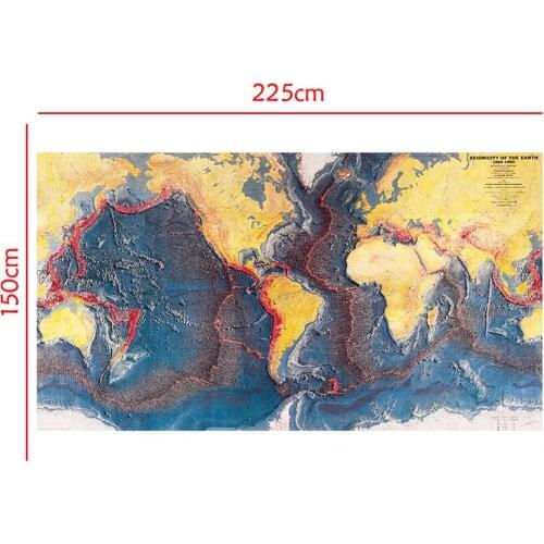 150x225cm Non-woven Map Seismicity Of The Earth World Ocean Floor Panorama Of 1960-1980 For Research In Geology And