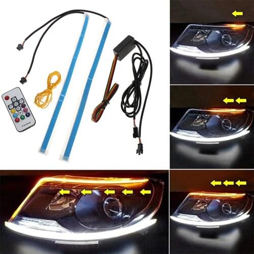 2pcs Cars RGB DRL Remove Controller LED Daytime Running Lights Flexible Soft Tube Guide Headlight Strip For Auto Lamp