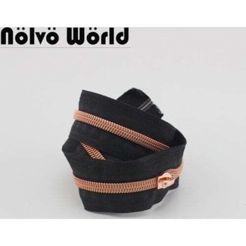 30 yards size 5 Black tape rose gold nylon teeth Zipper plastic coil zipper,or plus 30 pieces puller for DIY bags,purse sewing