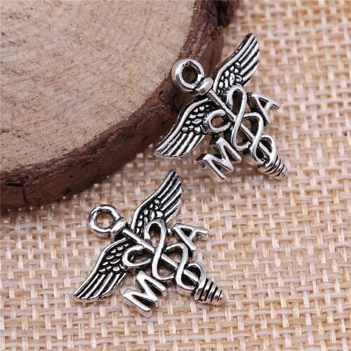 46pcs 20x19mm antique silver MA cane medical symbol charms diy retro jewelry fit Earring keychain hair card pendant