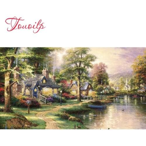 TOUOILP Snow scene 5D Diamond Painting Full Square/Round Drill"House creek forest"3D Embroidery Cross Stitch Mosaic Home Decor