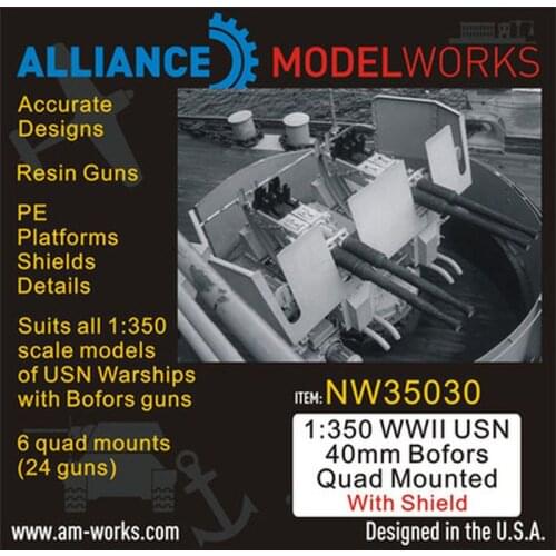 AM-WORKS NW35030 1/350 WWII USN 40mm Bofors Quad Mounted w/Shield (6Quad Mounts) - Upgrade Detail Set