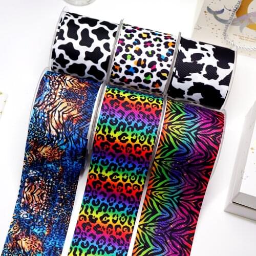 Free shipping 50 yard 3 inch 75 mm Leopard Printed Grosgrain Ribbon 43630