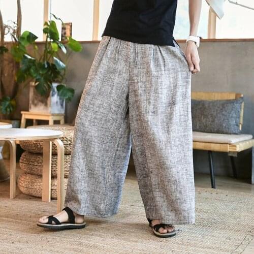 Chinese Style Loose Wide Leg Pants Men Jogger Japanese Streetwear Linen Kimono Pants Men Trousers Joggers Men Pants 2019 KK3214