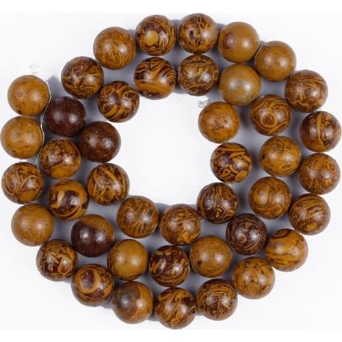 Natural Stone Beads Wood Grain Rubber Stone Round Smooth Loose Beads for Making DIY Bracelet Neckalce Accessories 6/8/10/12mm