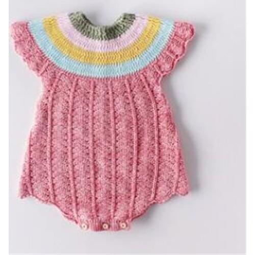 Sweet little girls romper summer cotton knitted rainbow collar baby jumpsuit toddler baby onesie children outfits 0-24m
