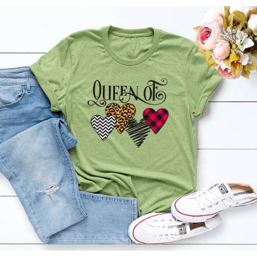 Summer Women T Shirt Plus Size 100% Cotton Cute Love Hearts Print Short Sleeve Oversized Tshirts Casual Graphic Tee Tops